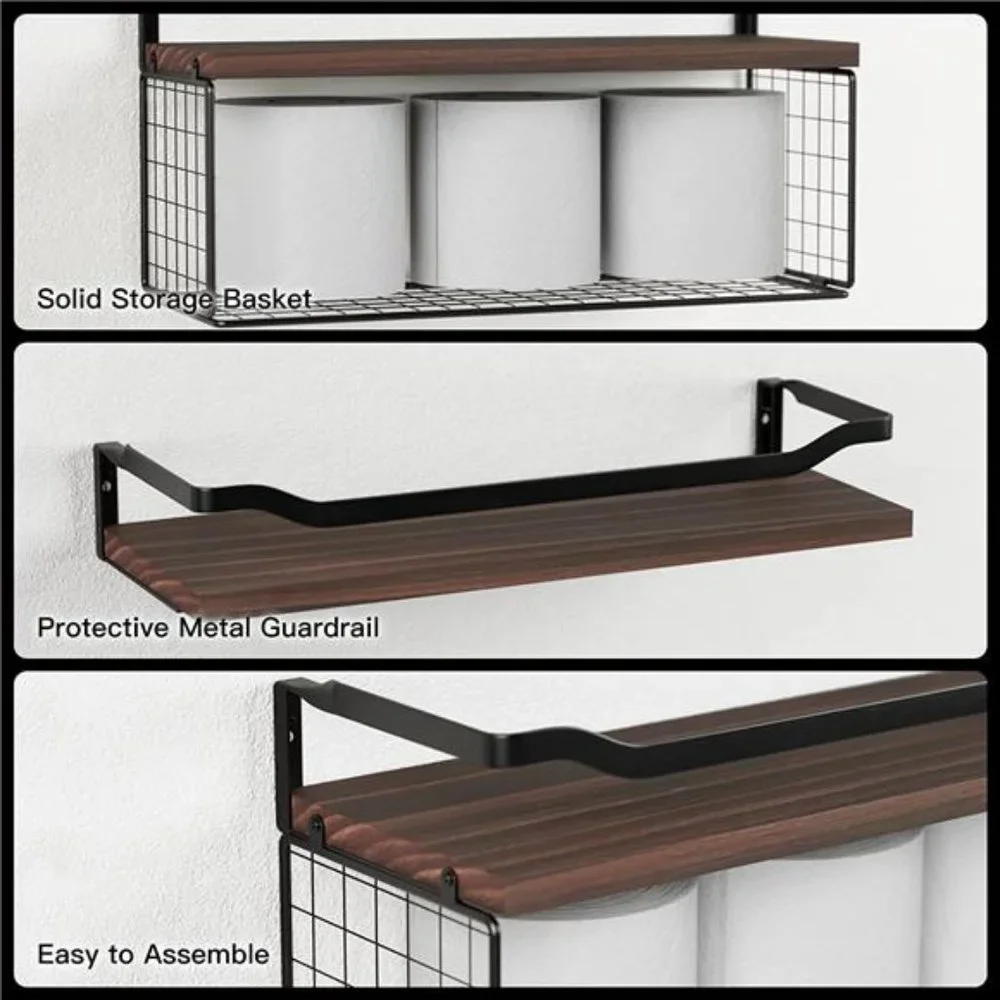 Floating Shelves with Wire Storage Basket Bathroom Shelves Over Toilet